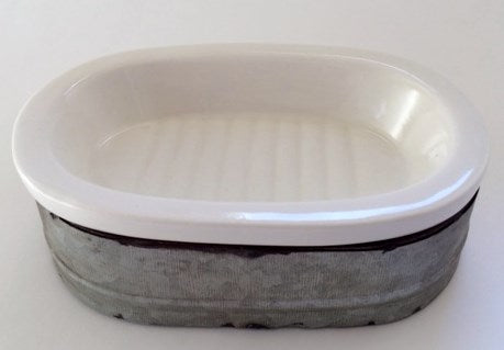 Stoneware Soap Dish w/ Metal Base